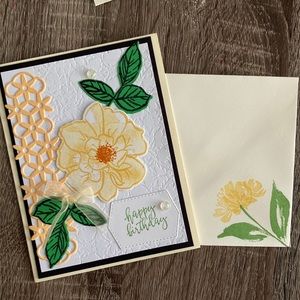 Handmade 5 pack detailed yellow rose birthday note cards blank inside envelopes